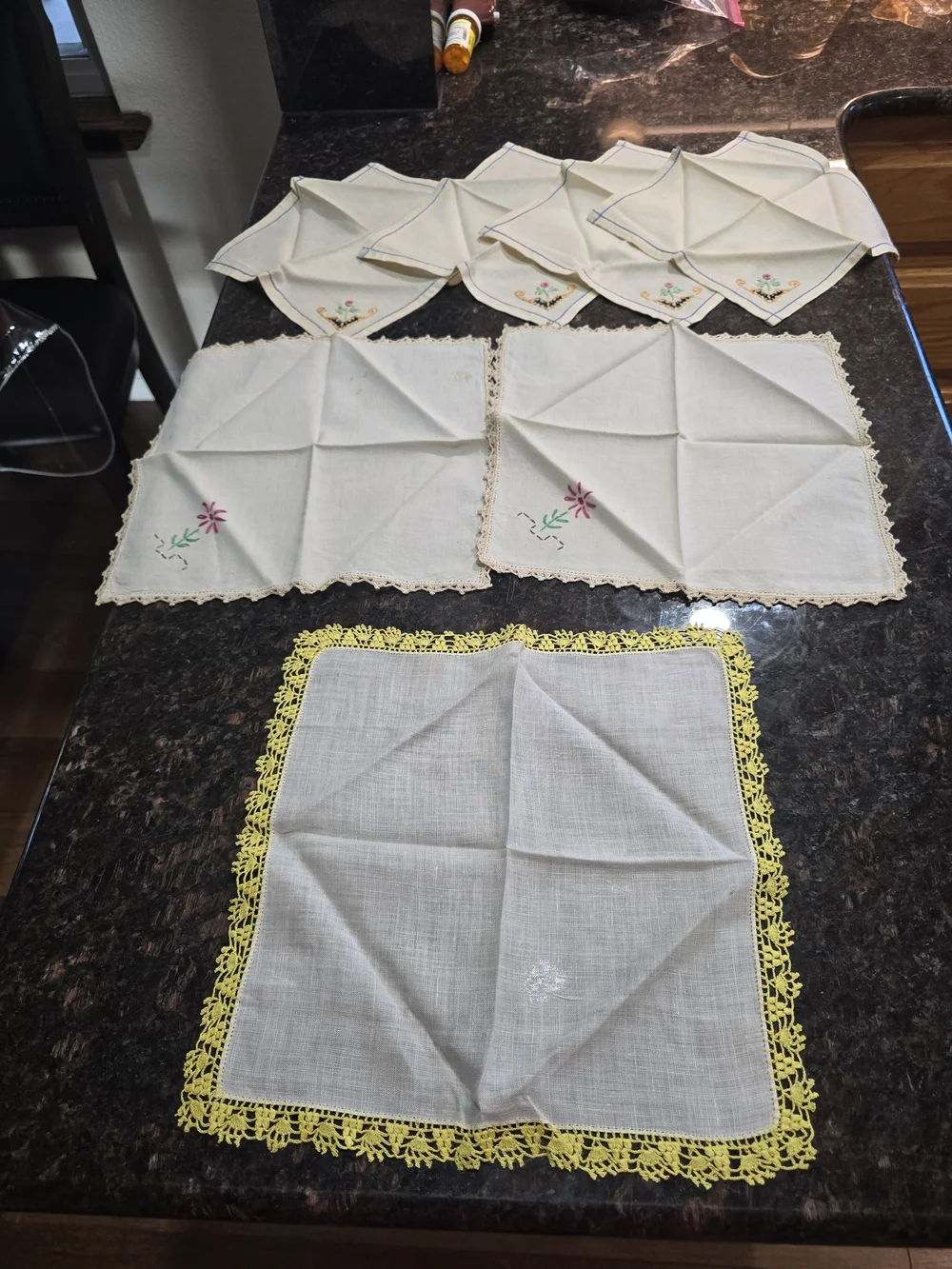 Vintage Embroidered Cream Cotton Hankerchiefs